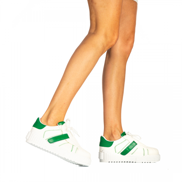 Дамски спортни обувки Lumera бели със зелено, 4 - Kalapod.bg